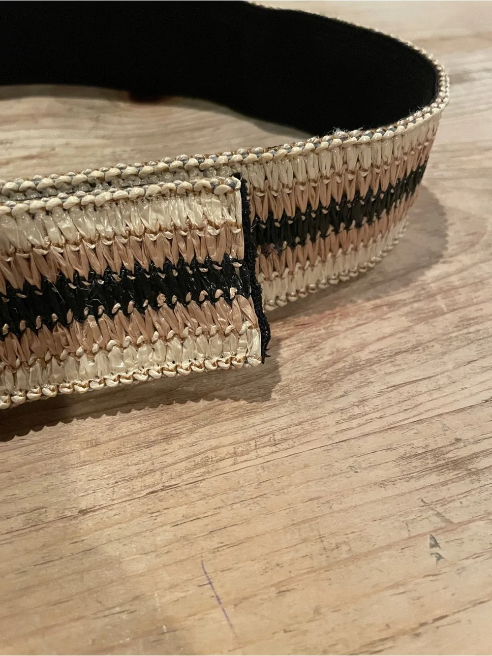 Brown Black Textured Woven Wide Belt beach lagum casual boho everyday OS